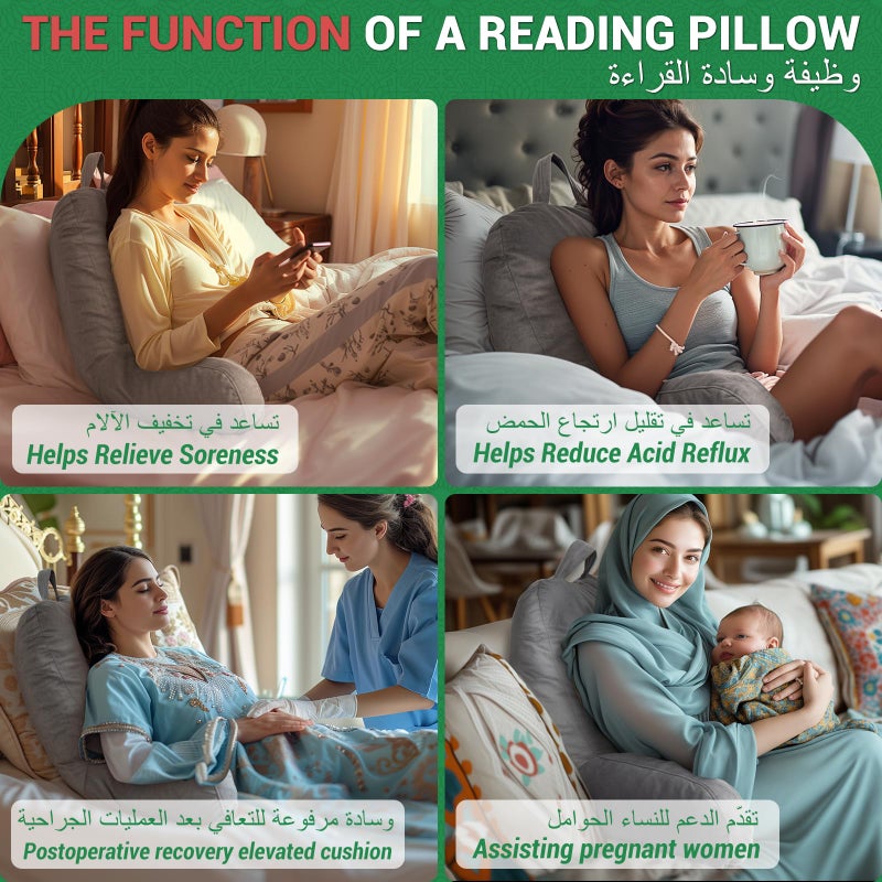 Arabest Reading Pillow, Backrest Pillow for Bed，Reading Pillows for Sitting in Bed Adult, Back Support Pillow with Arms，Sit Up Pillow for Bed, Use as Bedrest Relief from GERD Heartburn - Image 3
